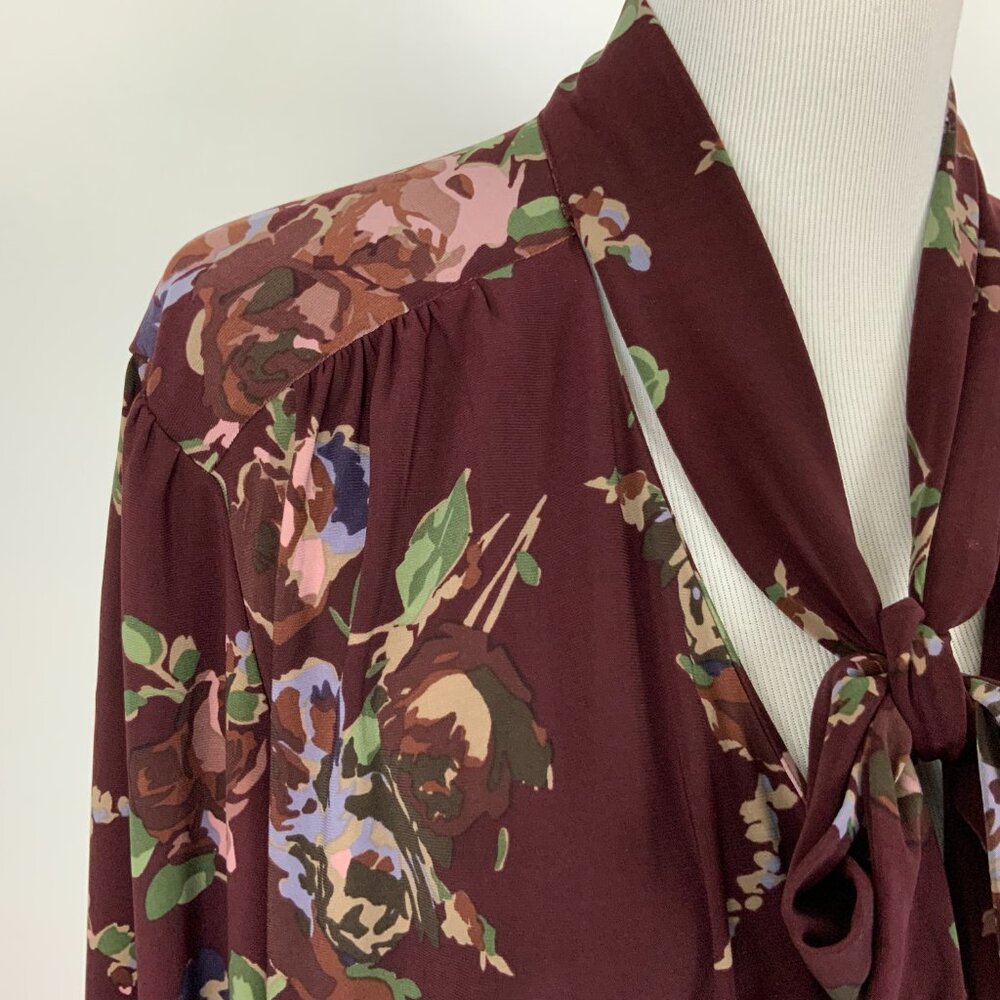 New Lauren Ralph Lauren Floral Stretch Jersey Tie-Neck Long Sleeve Blouse Sz XL - Picture 16 of 16